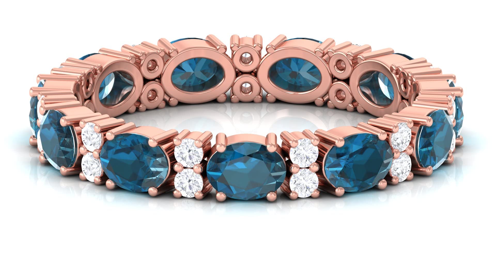 Natural London Blue Topaz and Diamond Eternity Ring for Women | 3 Cttw | AAA Quality, 14K Solid Gold | Wedding, Engagement, Anniversary Gift | Elegant Jewelry for Special Occasions