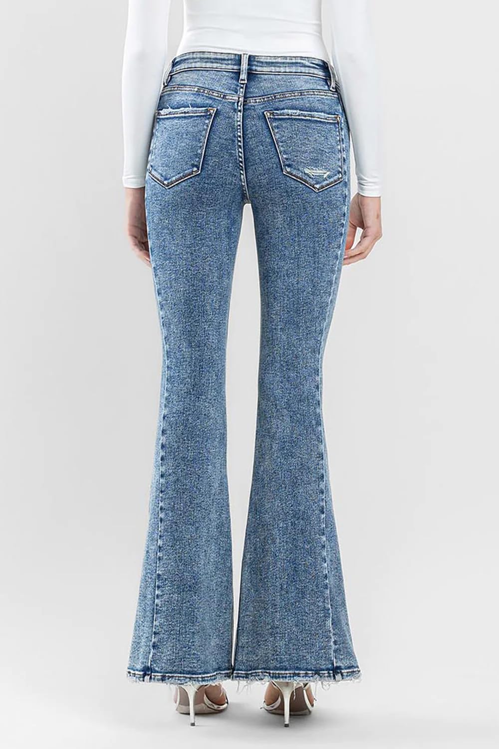 Flying Monkey F5171 High Rise Split Hem Distressed Flare Jeans for Women | Vintage 70s Inspired Denim Pants | Perfect for Casual Outfits, Music Festivals & Boho Style