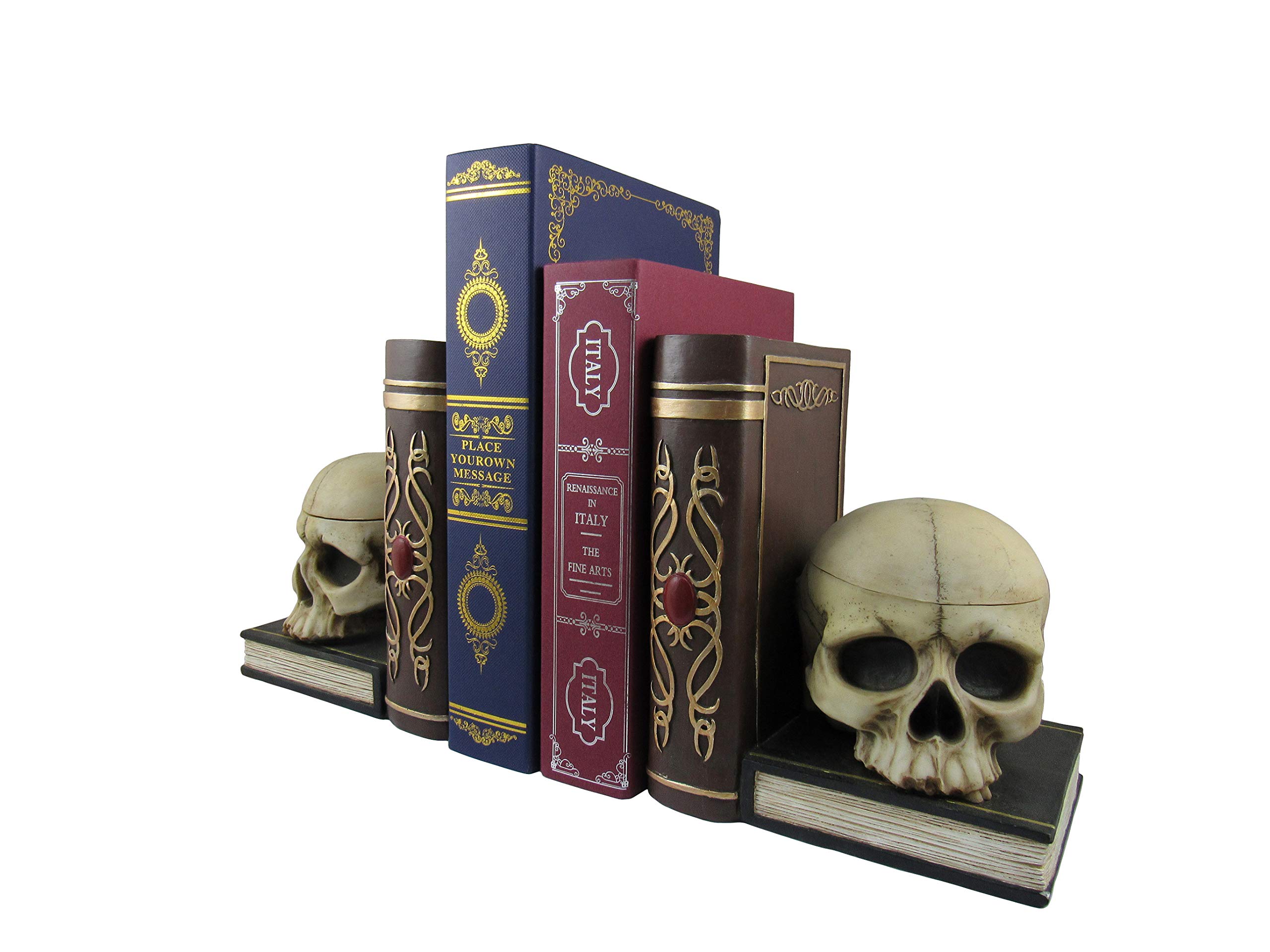 Gothic Skull Decorative Bookends with Small Trinket Box - 12