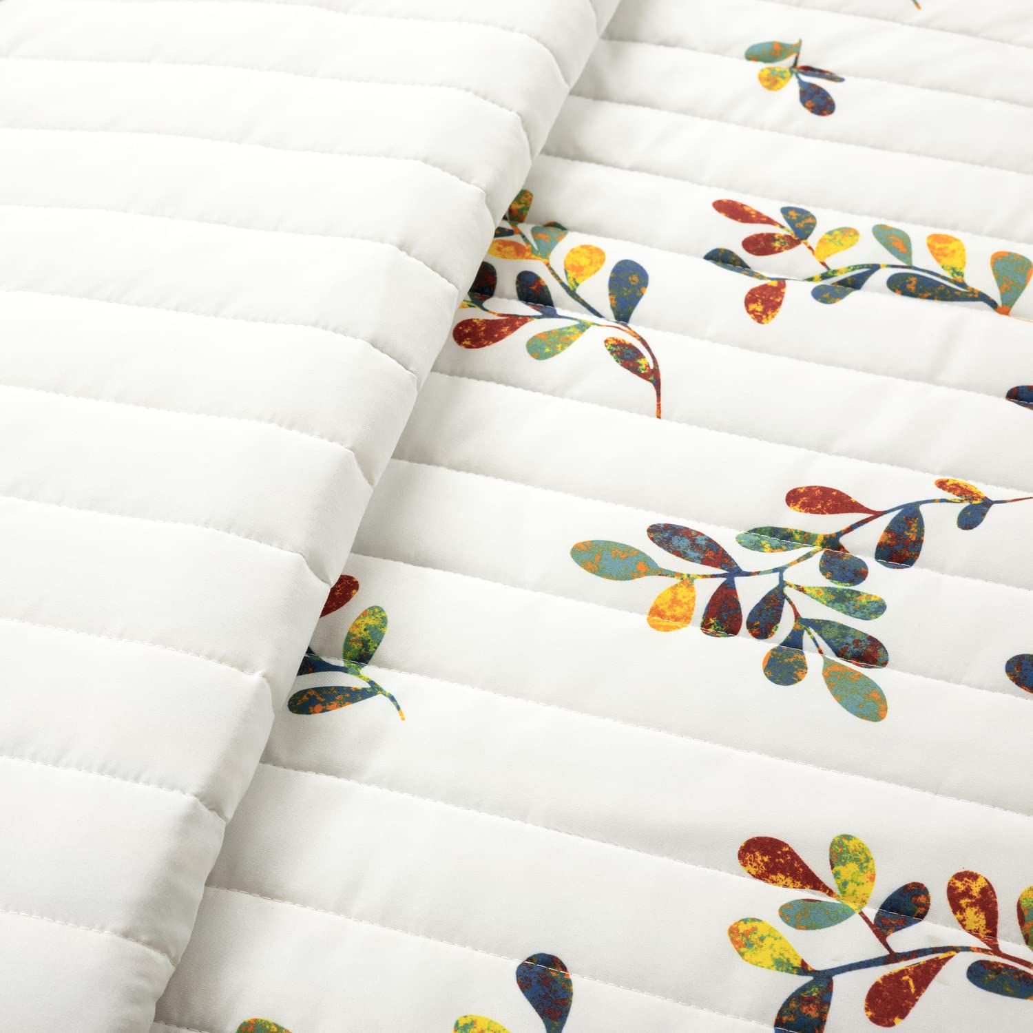 Boho Leaf Reversible Quilt Set King - Turquoise & Tangerine for Bedroom Decor