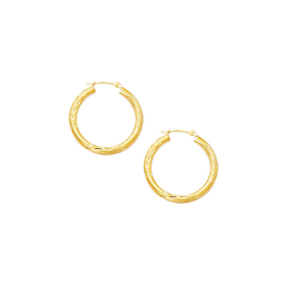 10K Gold 3mm Diamond Cut Hinged Hoop Earrings for Women - Elegant Everyday Jewelry for Work, Party & Special Occasions