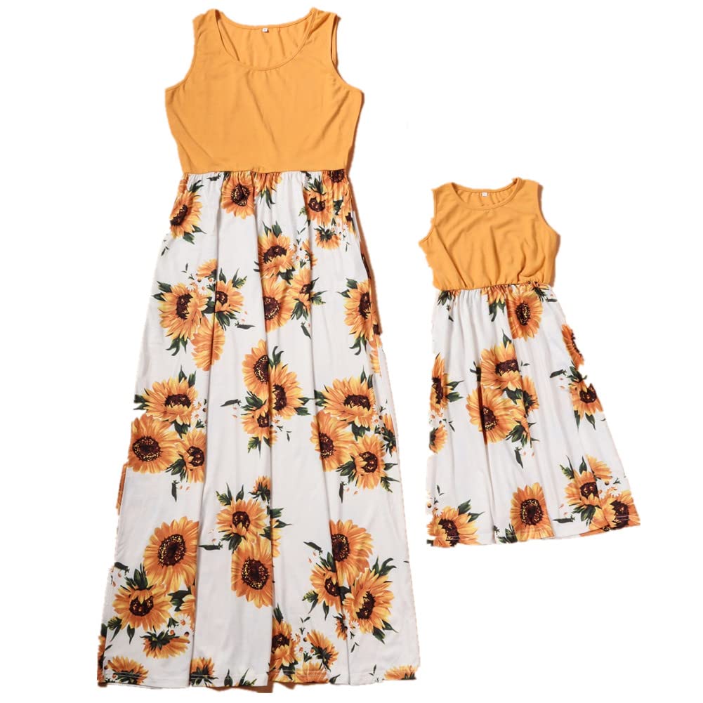 CQRUICQXI Mommy and Me Matching Summer Dresses - Sleeveless Floral Long Dress Set with Headband for Mother's Day | Mother Daughter Outfits for Beach, Photo Shoots & Special Occasions