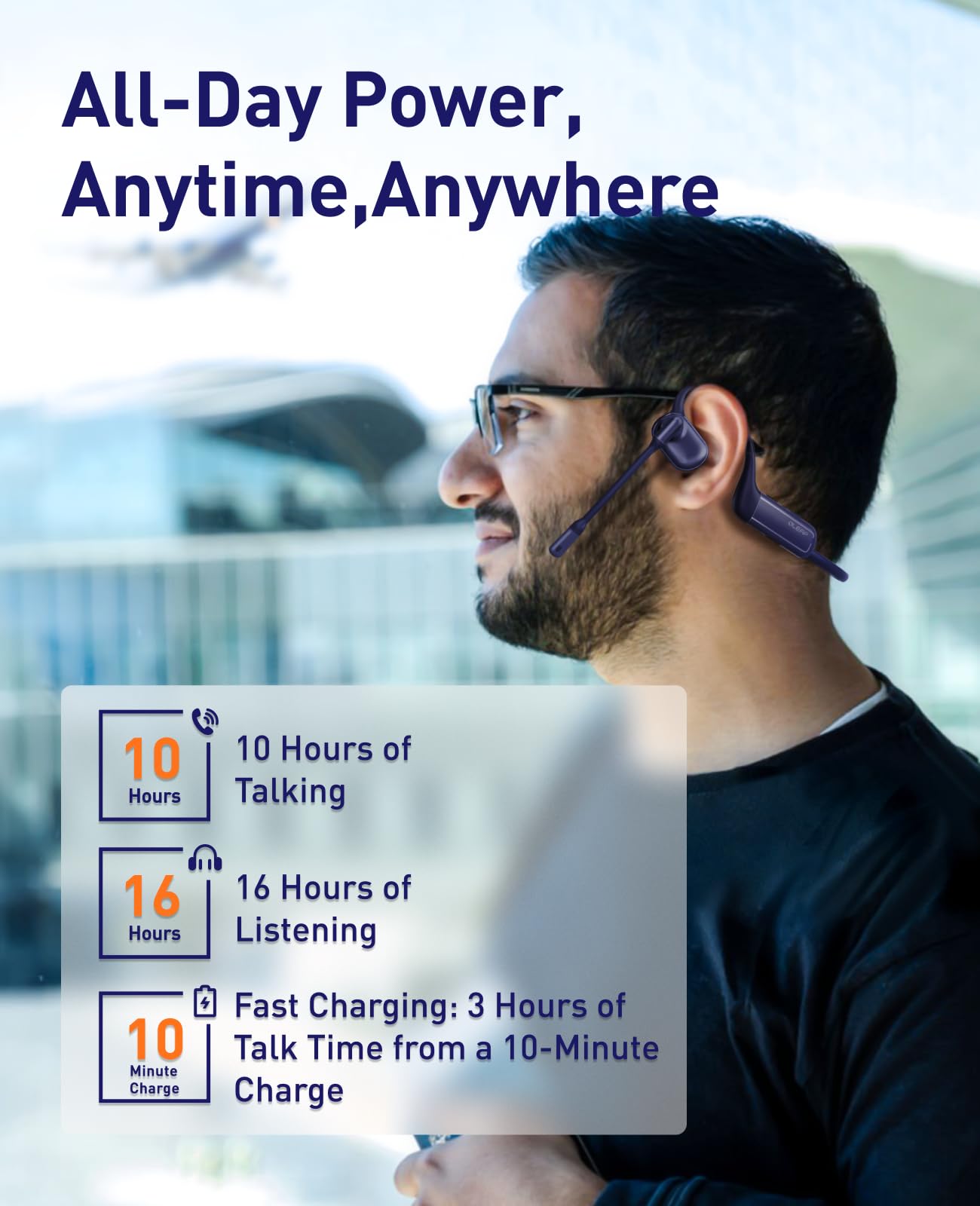 Pilot P200b Pro Open Ear Wireless Bluetooth Headphones with 50dB ENC Noise Cancelling & Charging Stand - Perfect for Office Calls, Gaming & Outdoor Activities