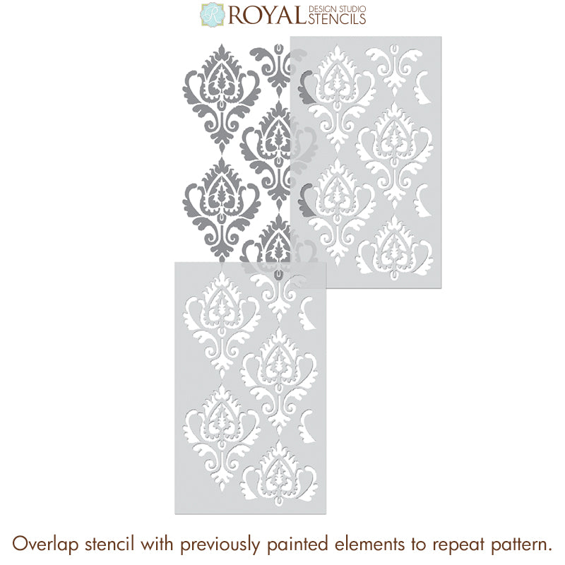 Anika Ikat Damask Wall Stencil - DIY Home Decor Painting Template for Walls, Furniture & Crafts - Perfect for Bedroom, Living Room, Nursery Accent Walls