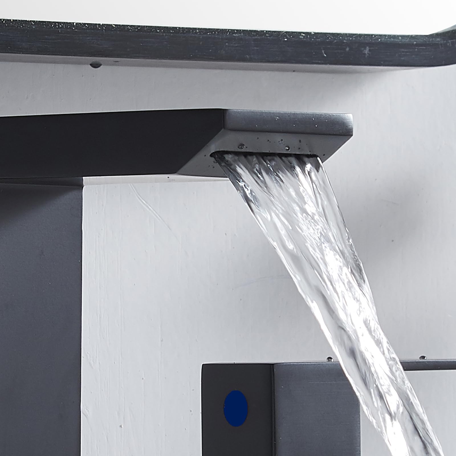 8 Inch Matte Black Widespread Bathroom Faucet - 3 Hole Waterfall Vanity Sink Faucet with Pop-Up Drain & Hoses | Perfect for Bathroom Vanity, RV, and Modern Home Decor