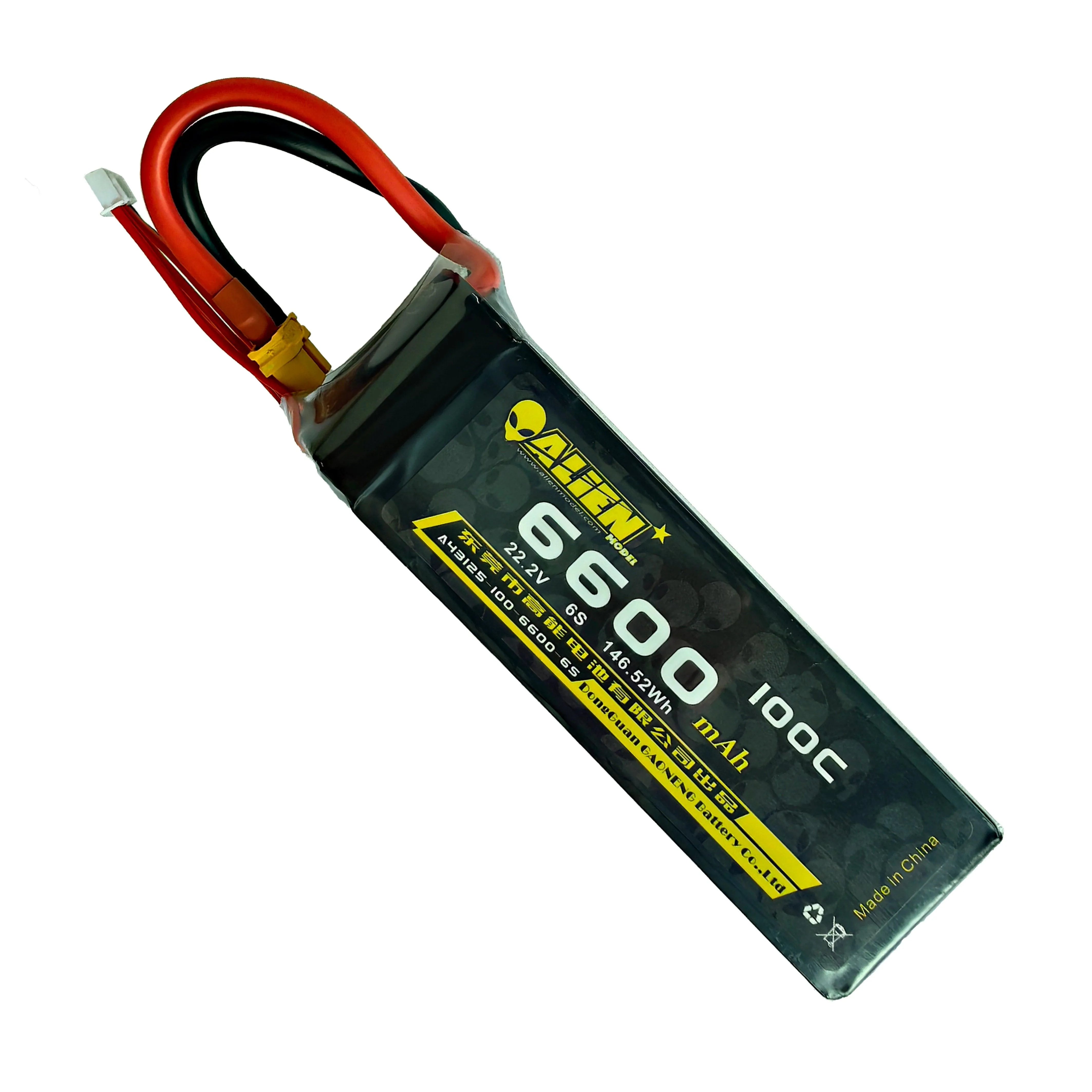Alien 6600mAh 6S 22.2V 100C Lipo Battery with XT60 Plug - High Performance RC Drone Car Boat Power Supply