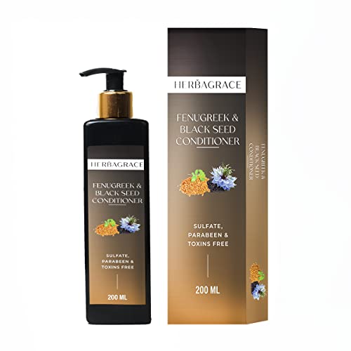 Herba Grace Fenugreek and Black Seed Hair Conditioner 200ml - Sulfate Free, Strengthens & Smoothens Hair, Reduces Frizz for Long & Strong Hair - For Men & Women, All Hair Types - Perfect for Daily Use & Damaged Hair Care