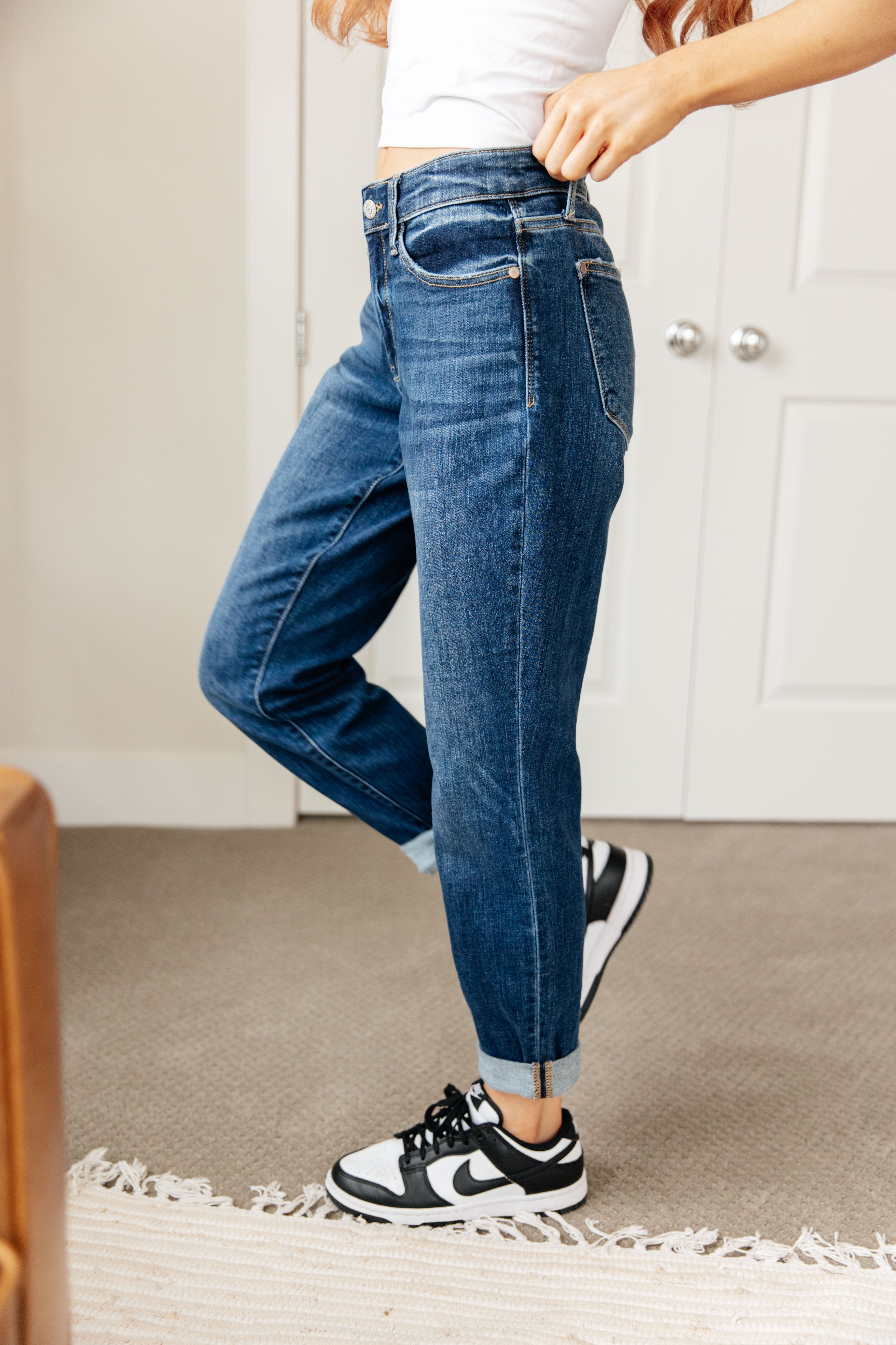 London Midrise Cuffed Boyfriend Jeans for Women - High Waist Relaxed Fit Denim Pants for Casual Outfits & Everyday Wear