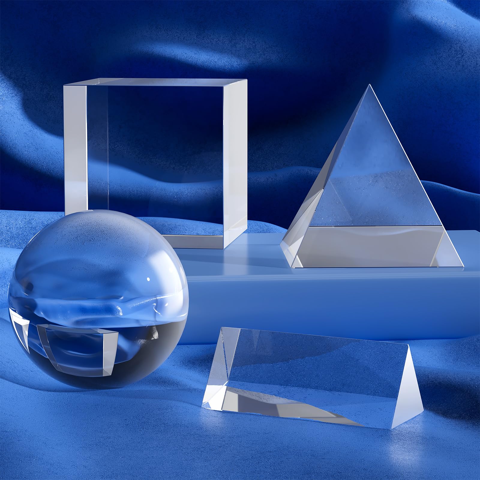 4 Pack K9 Optical Crystal Prism Set - 55mm Crystal Ball, 50mm Cube, 50mm Triangular Prism & 60mm Pyramid for Science Experiments, Photography Lighting Effects & STEM Education - Perfect for Classroom, Studio & Creative Play