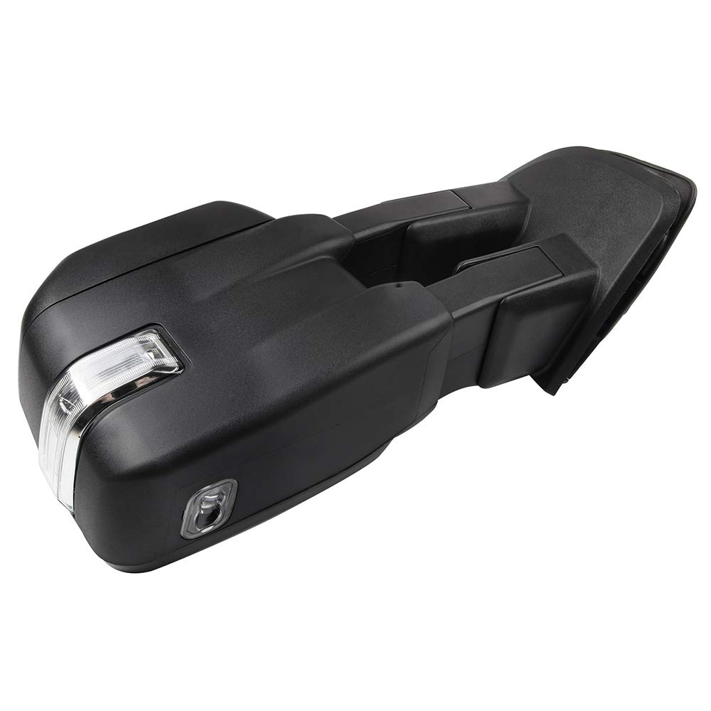 2015-2017 Ford F150 Power Adjustable Heated Towing Mirrors with Turn Signal & Puddle Light - Black Housing & Conversion Plug Pair (Left & Right) - Perfect for Truck Towing & Night Driving