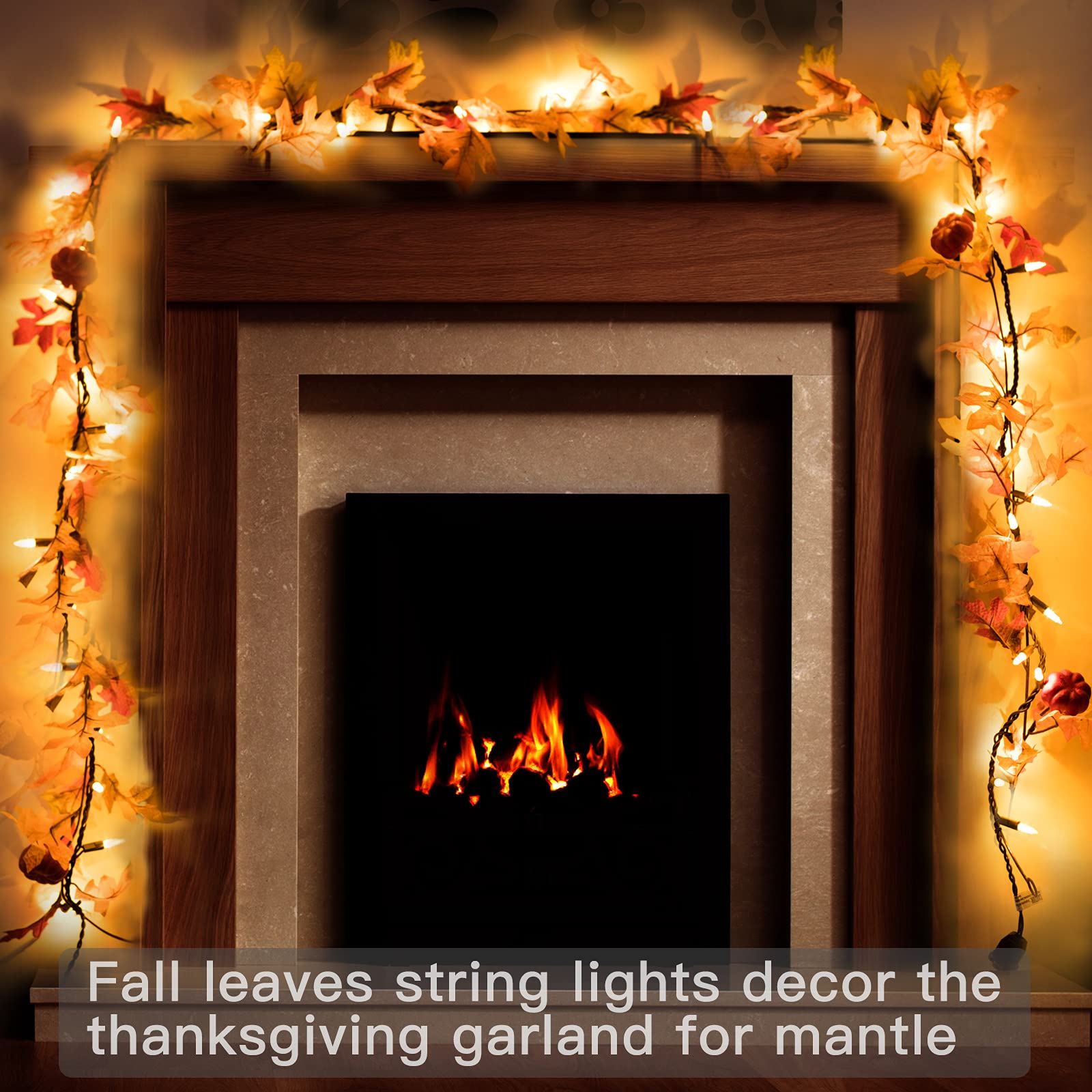 Maple Leaf String Lights - 35 Incandescent Bulbs Connectable Fall Garland for Thanksgiving & Halloween Decor | Indoor/Outdoor Autumn Party, Porch, Mantel & Tree Decorations