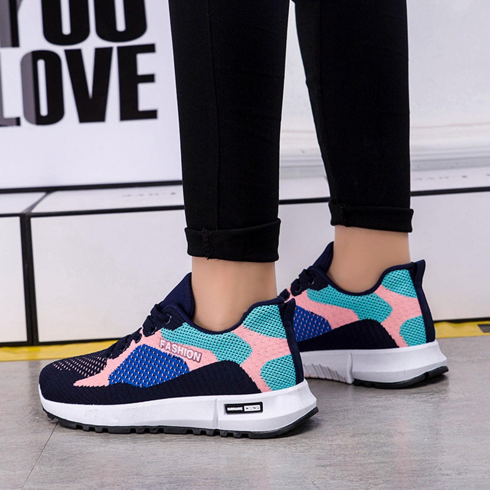 Hbeylia Women's Tie-Dye Running Shoes - Lightweight Air Cushion Sneakers with Anti-Skid Sole for Walking, Tennis & Casual Wear | Fashion Platform Wedge Design & Breathable Mesh Upper | Perfect for Workouts, Gym, Travel & Everyday Use