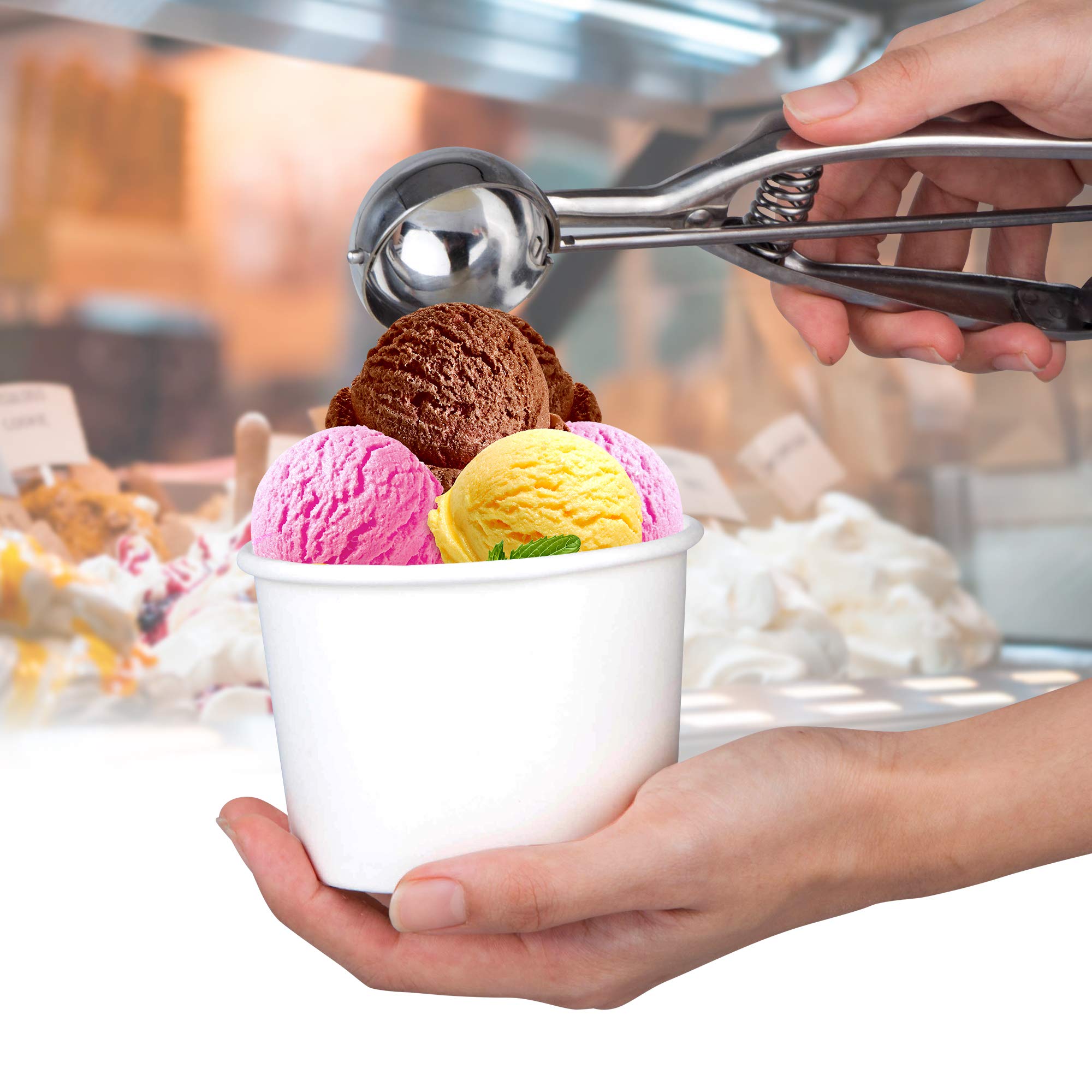 Promora 12oz Disposable Paper Ice Cream Cups with Spoons - 50 Count, White | Eco-Friendly Bowls for Hot Soup, Dessert, Frozen Yogurt | Perfect for Parties, Catering, Ice Cream Shops & Home Use
