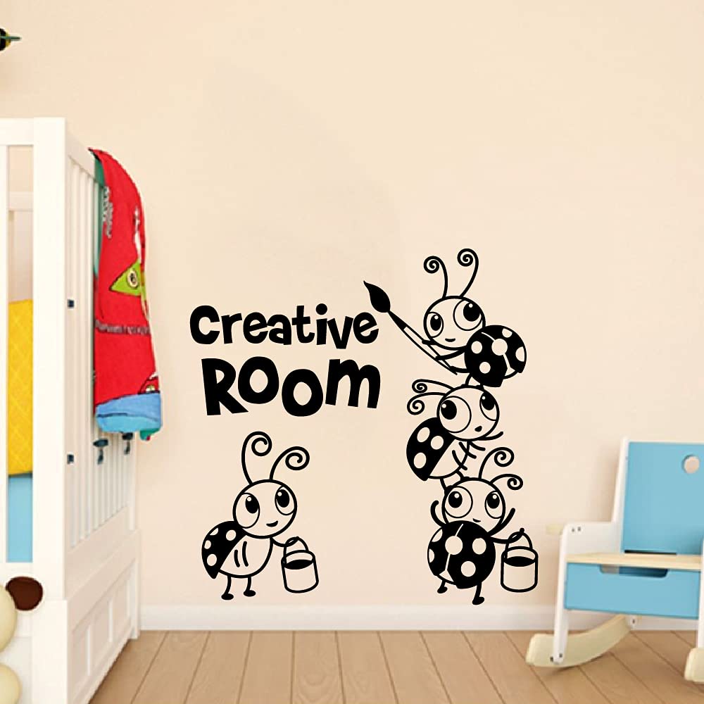 Creative Ladybug Vinyl Wall Stickers - Cute Animal Insect Decals for Kids Room, Nursery, Bedroom & Playroom Decor - 10x10 Inch Removable Art Decals - Perfect for Boys, Girls & Kindergarten Classroom Decorations
