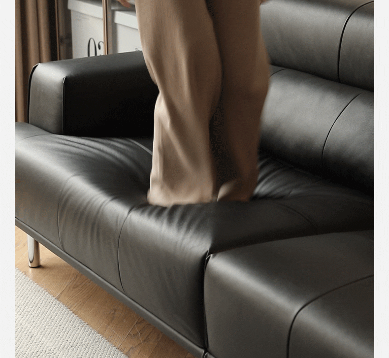 Italian Minimalist Black Leather Sofa - Modern Living Room Furniture for Home & Office Decor