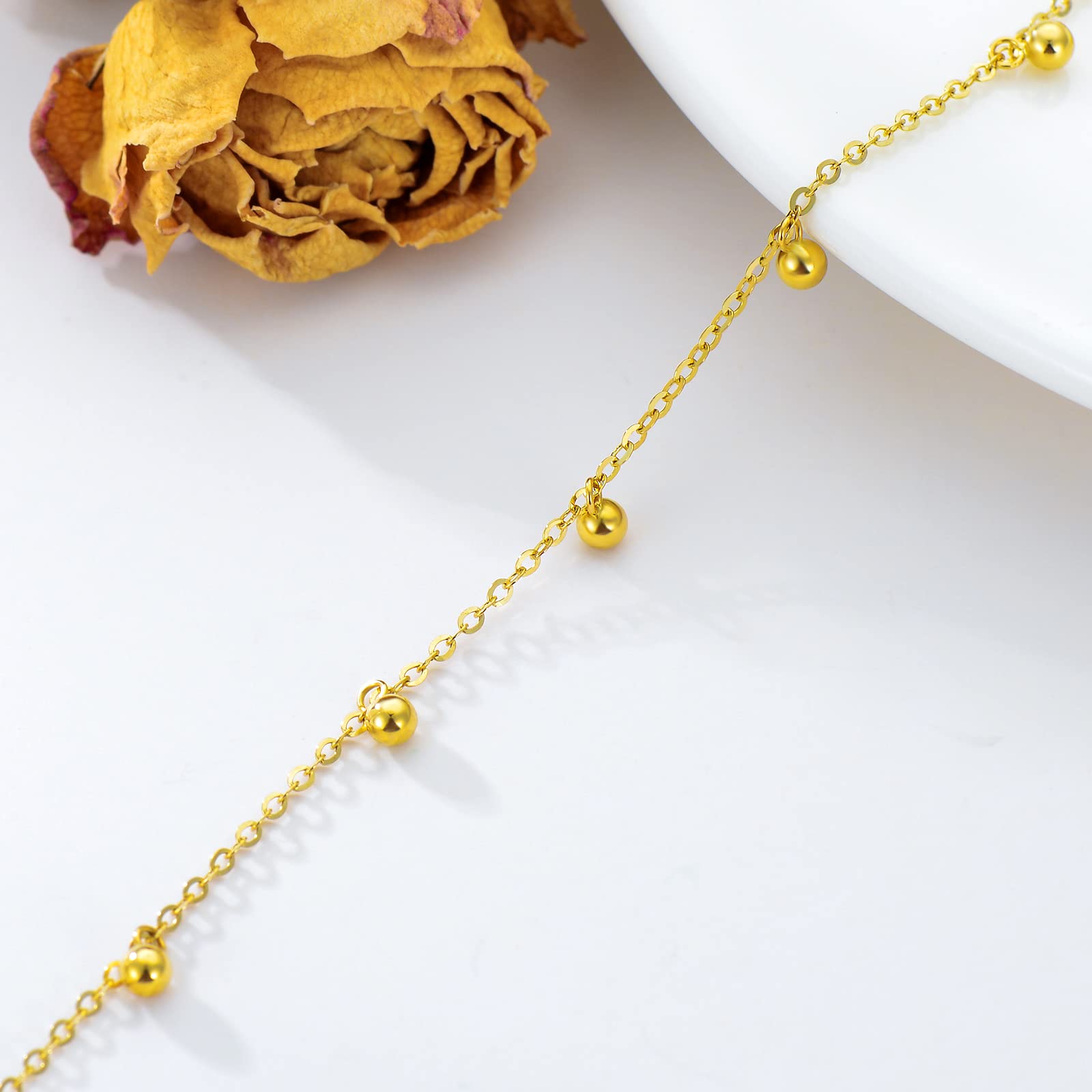 14K & 18K Solid Gold Bracelets for Women - Real Gold Bead Thin Chain Bracelet - Elegant Jewelry for Everyday Wear, Special Occasions & Gifts