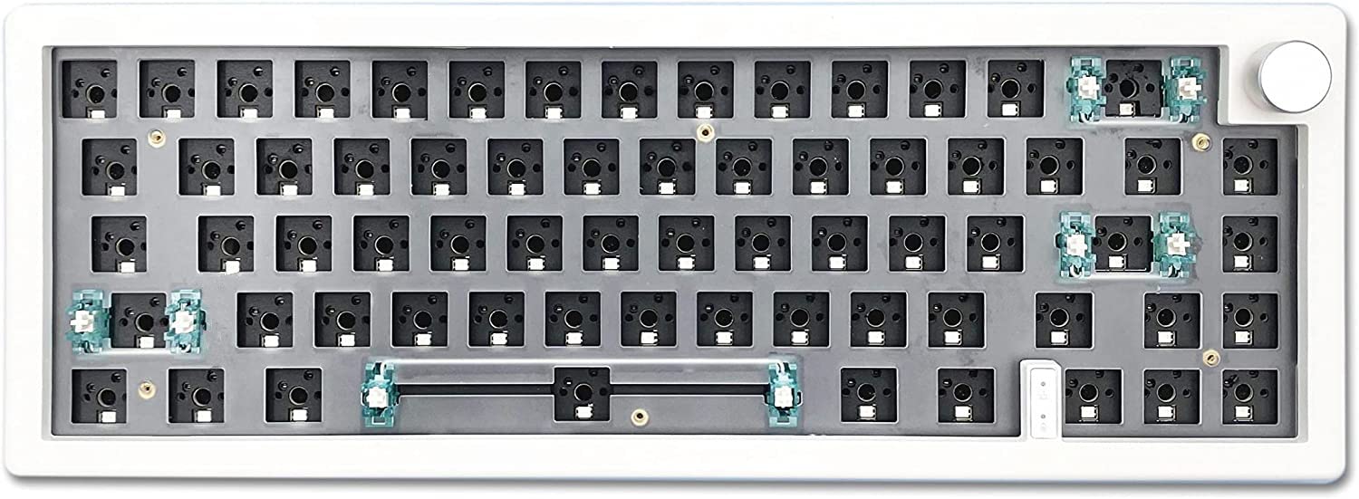 BOYI GMK67 65% Hot-Swappable Mechanical Keyboard Kit - Bluetooth 5.0/2.4G/Type-C Tri-Mode Wireless, RGB Backlit, Customizable PCB Mounting Plate with EVA Sound Insulation Mat (White with Knob) - Perfect for Gaming, Typing & Office Work