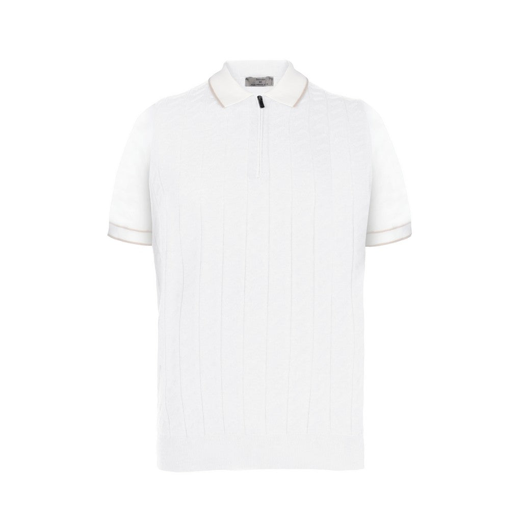 McKINNON & CO X FERRANTE Men's Cotton Zip-Up Short Sleeve Polo Shirt - White | Casual & Business Wear for Summer & Golf Outings