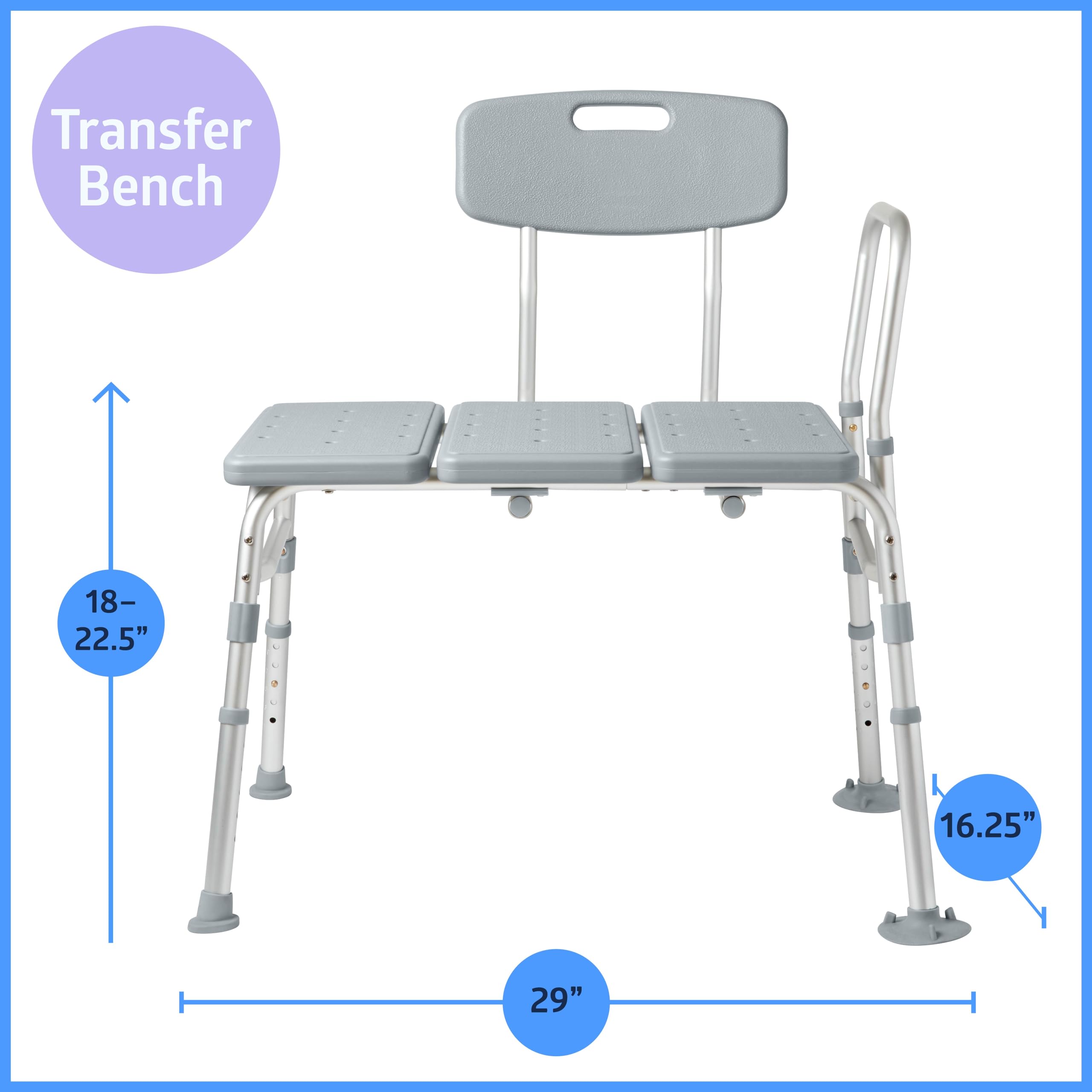 Medline Bath Transfer Bench & Shower Curtain Combo with 2-Pack Loofah Sponges - Safe Bathing Solution for Seniors, Disabled Adults, and Caregivers - Ideal for Elderly Home Care and Assisted Living Facilities