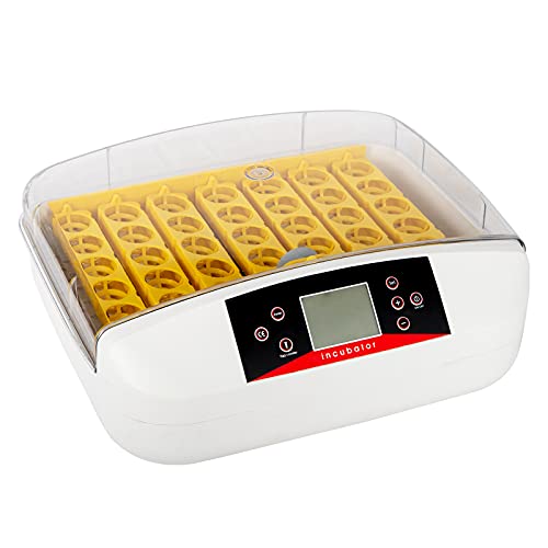 HGPZ 42-Egg Fully Automatic Poultry Incubator with Egg Candler - Digital Temperature Control for Quail, Goose, Chicken, Duck, Pigeon & Other Birds (Yellow/White/Transparent) | Perfect for Home Hatchery, Farm Use & Egg Hatching Projects