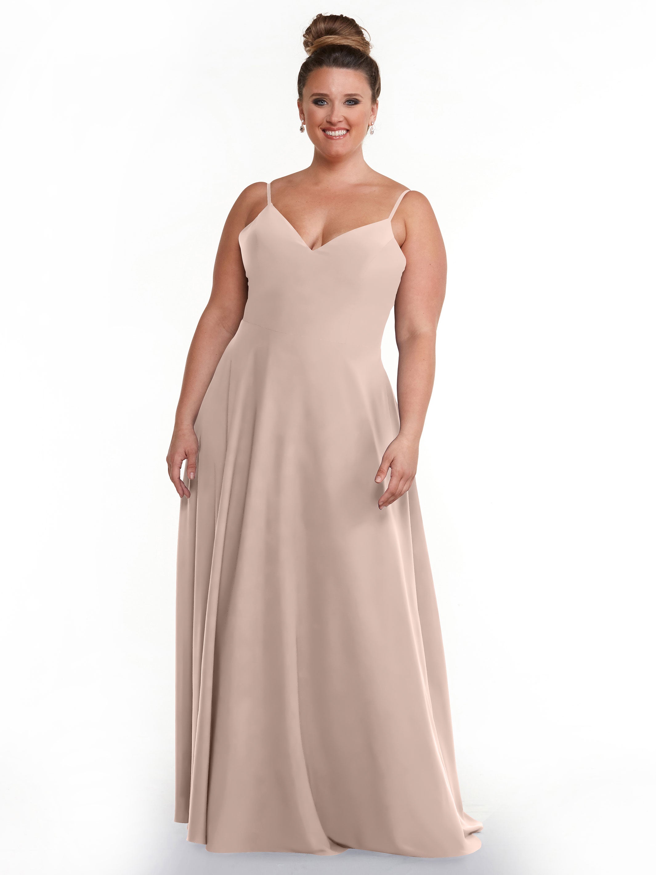 Elegant 83012 Flowy Stretch Chiffon A-Line Bridesmaid Dress with V-Neckline - Perfect for Weddings, Formal Events & Special Occasions