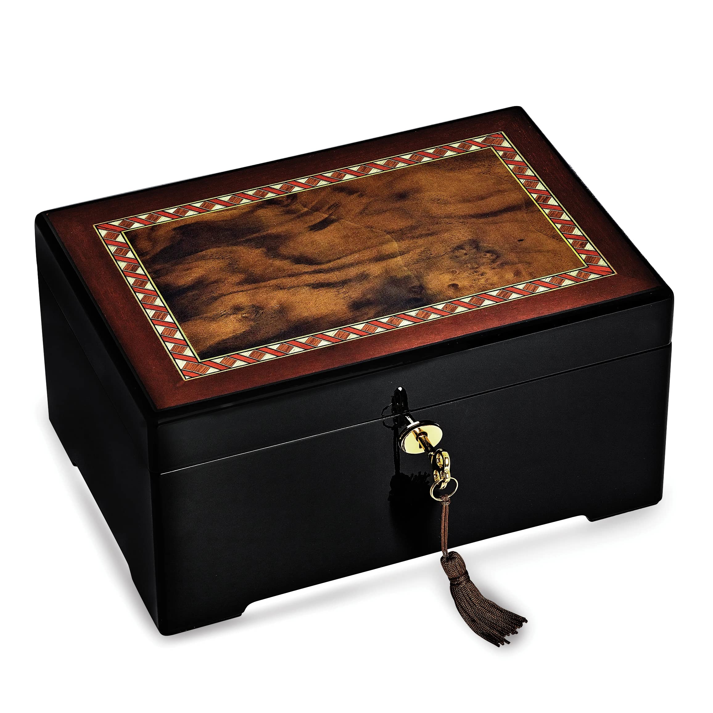 Exquisite Italian Inlaid Wood Jewelry Box with Lock & Key - Handcrafted Vintage Design for Necklaces, Rings & Keepsakes - Perfect for Home Decor, Gift Giving & Travel Storage