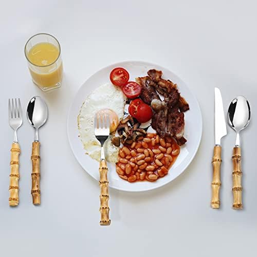 90-Piece Bamboo Handle Stainless Steel Cutlery Set - 18/8 Dishwasher Safe Flatware for 18 People | Eco-Friendly Kitchen Utensils for Dinner Parties, Weddings & Everyday Use