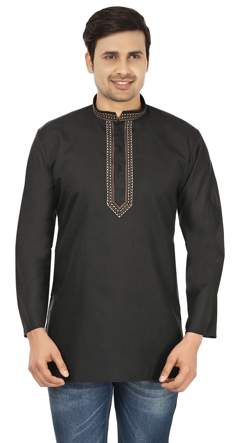 Stylish Embroidered Men's Short Kurta Cotton Shirt | Traditional Indian Dress for Festivals & Weddings | Breathable & Comfortable Cotton Fabric