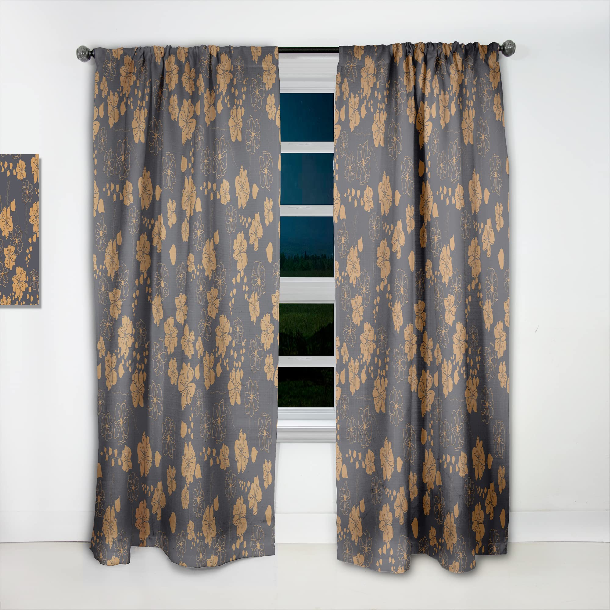 DesignQ Retro Hand-Drawn Poppies II Thermal Insulated Curtains - Single Panel 52x63 Inches - Blackout Drapes for Bedroom & Living Room (Perfect for Home Decor, Privacy & Temperature Control)