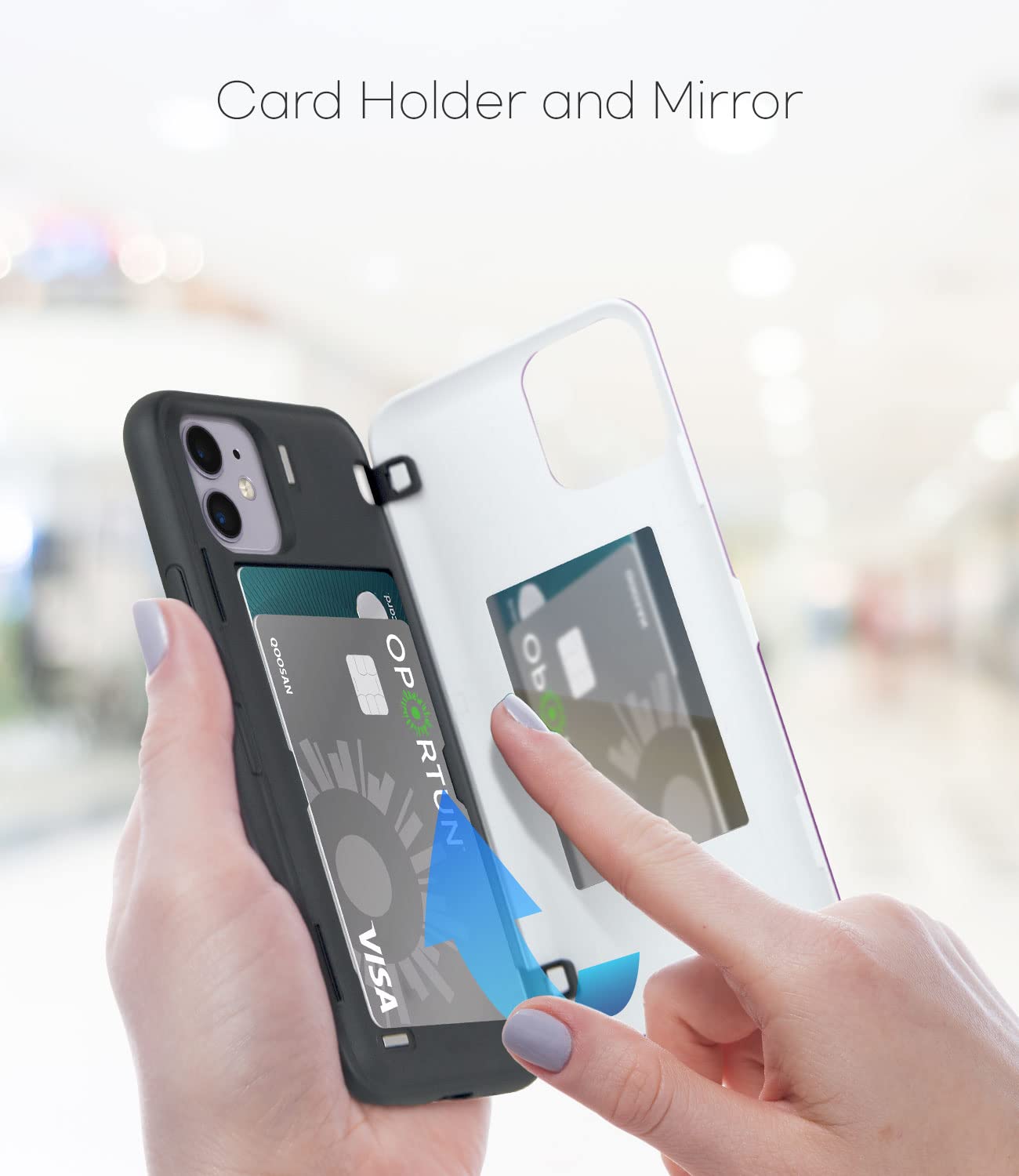Qoosan Slim Protective iPhone 11 Case with Card Holder & Mirror - Wallet Phone Cover for iPhone 11 (6.1 Inch) | Perfect for Everyday Use, Travel & Hands-Free Convenience (Purple)