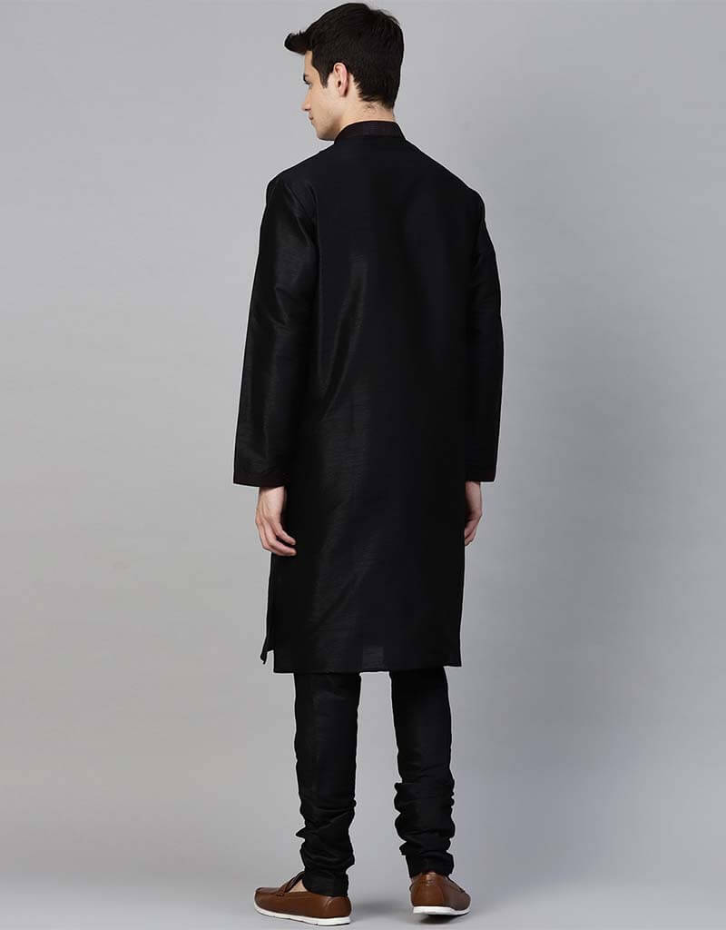 Elegant Black Kurta Dupion Silk Chudidaar Set for Women - Traditional Indian Ethnic Wear for Festivals, Weddings & Special Occasions