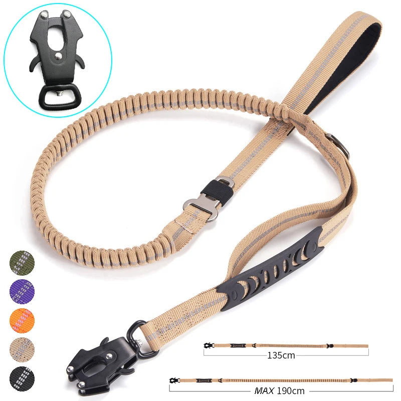 Premium Heavy Duty Tactical Bungee Dog Leash - Shock Absorbing Retractable Lead for Large Dogs, Walking, Hiking & Outdoor Adventures