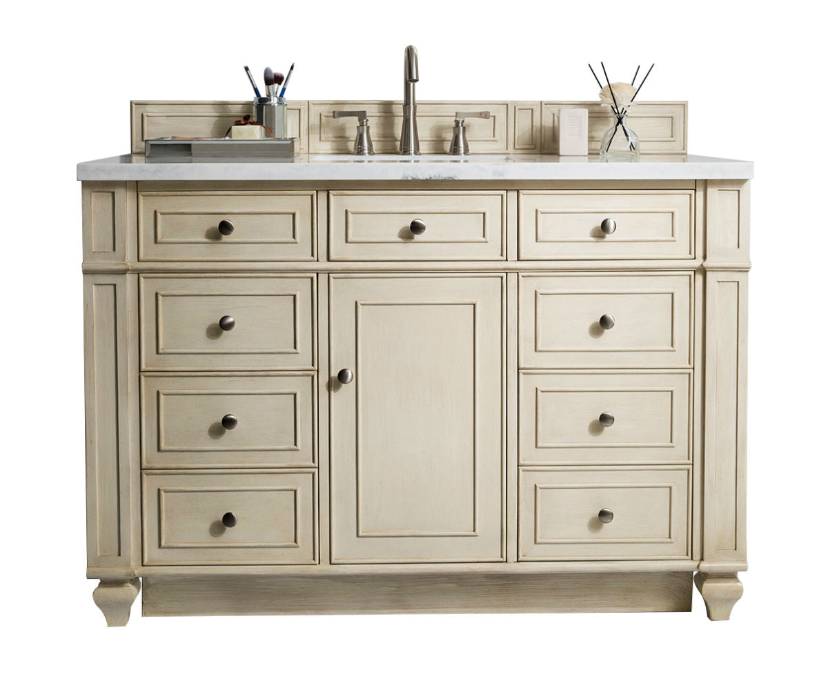Bristol 48 Inch Single Bathroom Vanity with 3CM Arctic Fall Solid Surface Top in Vintage Vanilla - Perfect for Modern Farmhouse, Coastal, or Traditional Bathroom Decor