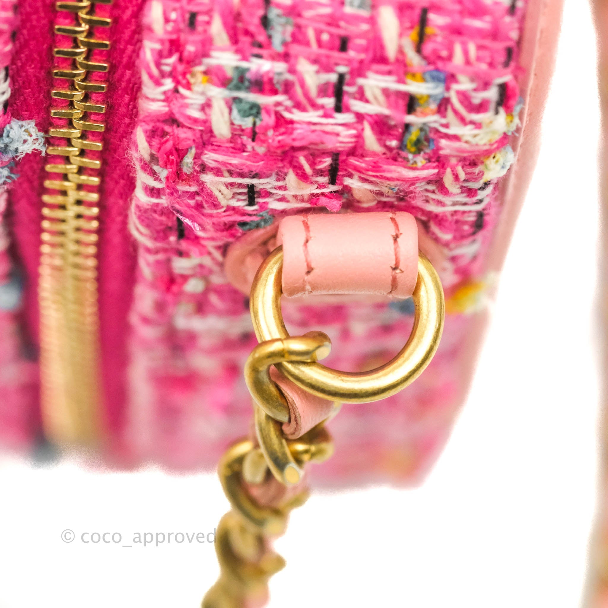 Chanel CC Filigree Vanity Clutch With Chain - Pink Tweed Crossbody Bag for Women | Luxury Designer Clutch Purse for Evening Parties, Weddings & Special Occasions