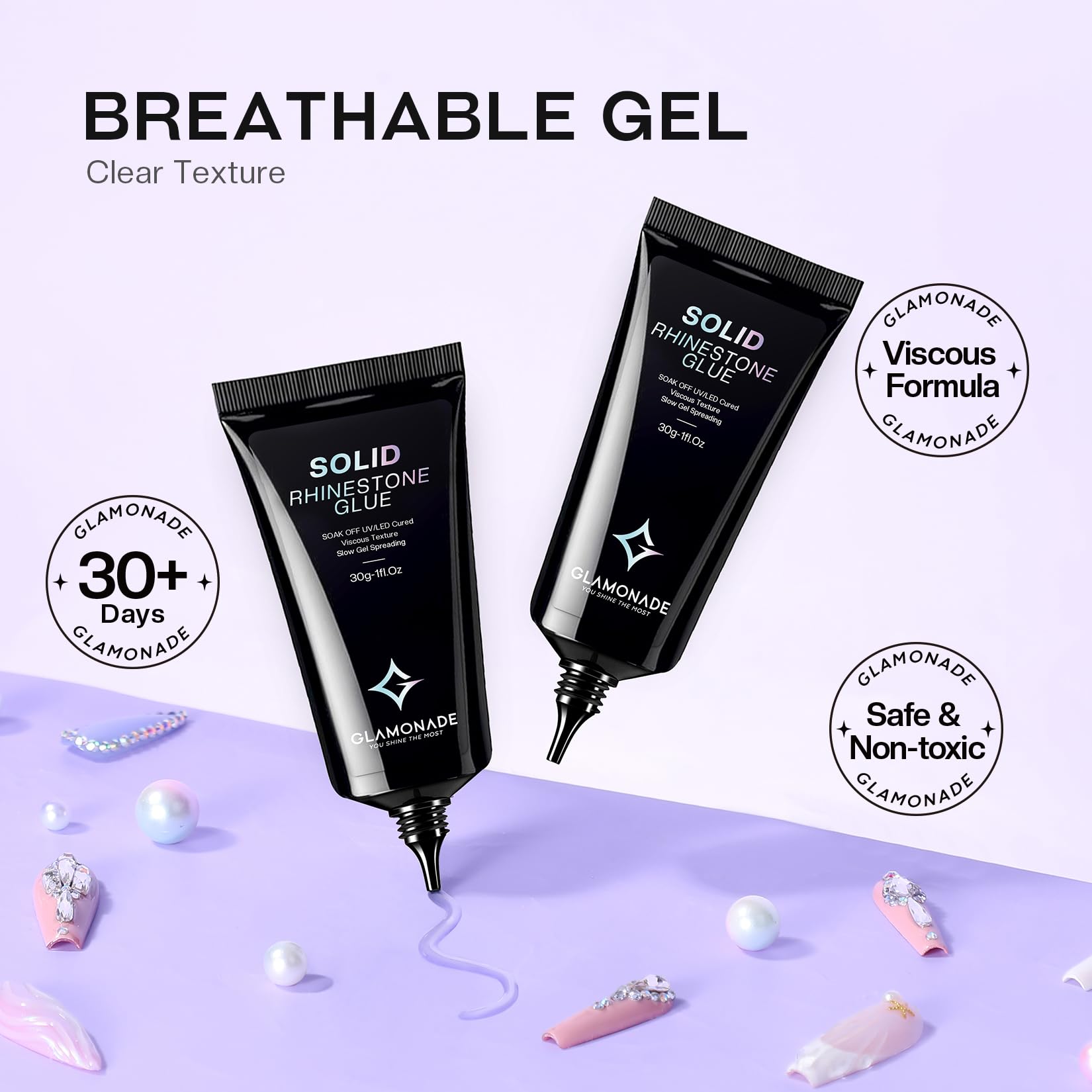 30g Super Strong Nail Rhinestone Glue - No Wipe Clear Gel for 3D Nail Art, DIY Nail Designs & Nail Charms | Professional Nail Tech Supplies | Perfect for Salon, Home Manicures & Nail Art Enthusiasts