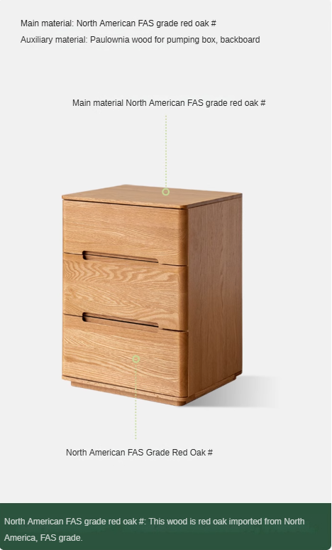 Solid Oak Wood 3-Drawer Nightstand with Lock - Bedside Table for Bedroom, Living Room & Office Storage