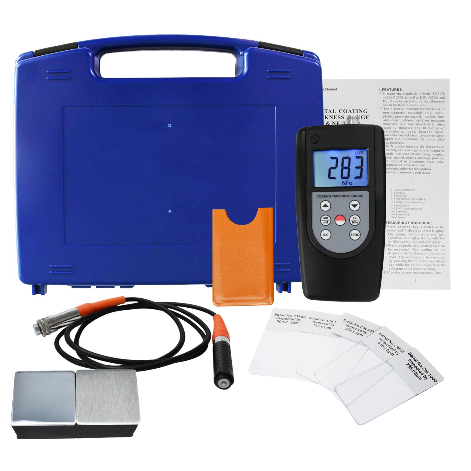 Digital Coating Thickness Gauge 0-2000μm (0-80mil) - Magnetic Induction & Eddy Current Meter for Non-Magnetic & Non-Conductive Materials - Auto Substrate Detection - Perfect for Automotive, Marine & Industrial Paint Thickness Measurement