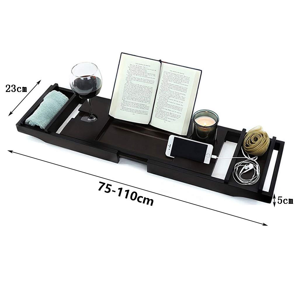 Premium Bamboo Bathtub Tray with Extendable Sides - Built-in Book/Tablet Holder, Phone Stand & Wine Glass Holder - Spa Relaxation Bath Accessories for Ultimate Self-Care Experience