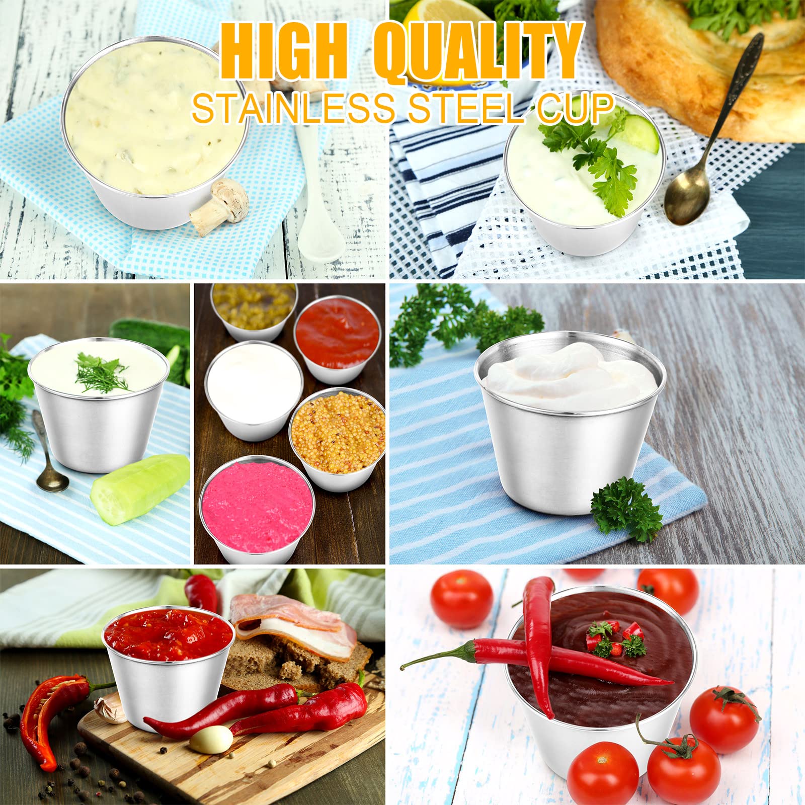 500 Pcs 2.5 oz Stainless Steel Sauce Cups - Metal Ramekins for Salsa, Dipping Sauces & Condiments | Bulk Round Small Bowls for Parties, Restaurants & Catering (BPA-Free, Durable & Reusable)