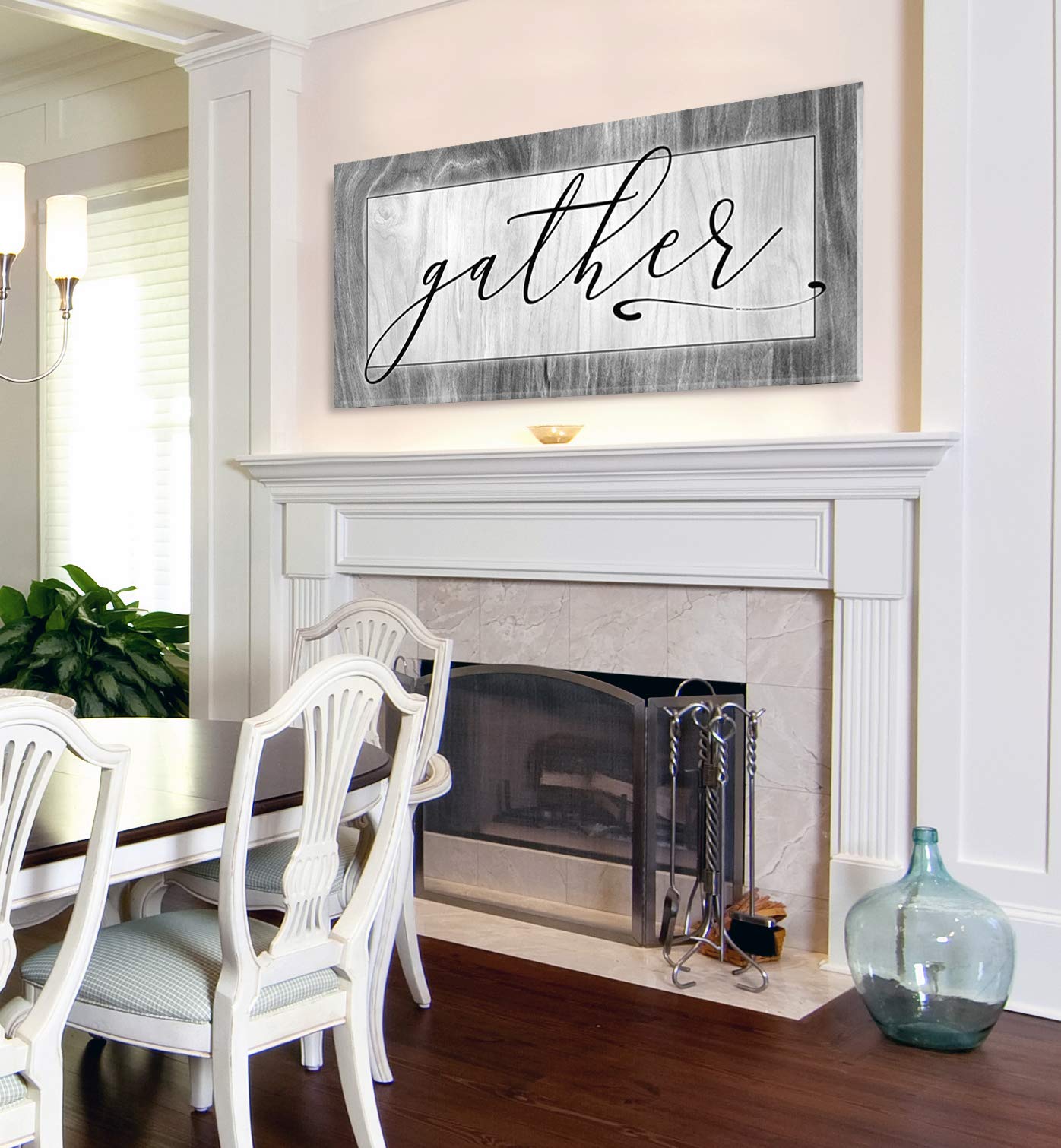 Farmhouse Style 'Gather' Pantry Sign - Light Grey Wooden Wall Decor for Kitchen, Dining Room & Living Room - 42 x 19 Inches - Rustic Home Decor for Family Gatherings & Cozy Farmhouse Aesthetics