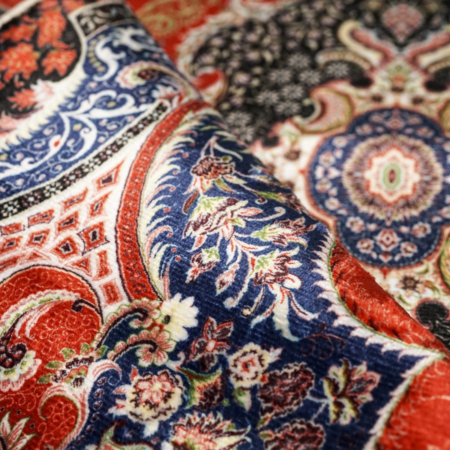 Premium Muslim Prayer Rug - Red & Black Intricate Floral Design Islamic Prayer Mat for Home, Mosque & Travel | Non-Slip & Portable