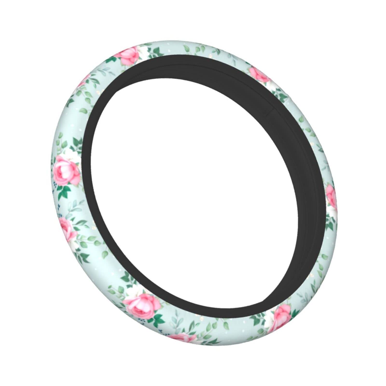 Vintage Green Floral Steering Wheel Cover - Universal 15 Inch Neoprene Car Wheel Protector with Retro Flower Pattern | Cute Auto Accessories for Women's Cars, Summer Driving & Vintage Style Vehicles