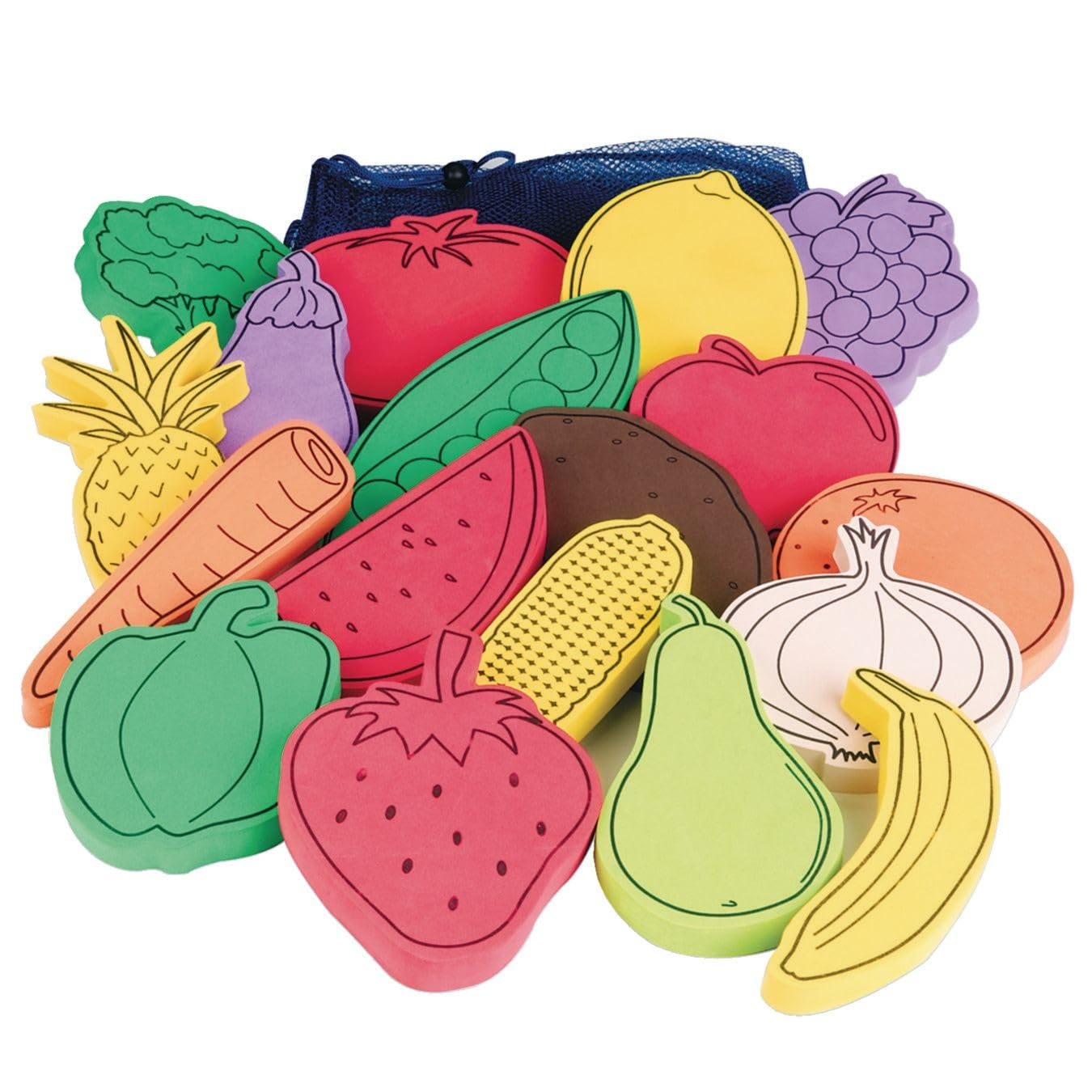 Flat Foam Play Food Set - 18 Piece Fruits and Vegetables for Kids Pretend Play, Learning & Classroom Activities | Perfect for Preschool, Montessori & Role Play Games