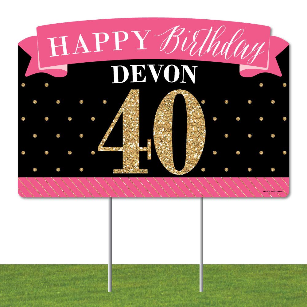 Personalized Chic 40th Birthday Yard Sign - Pink, Black & Gold Happy Birthday Lawn Decor with Custom Name | Perfect for Outdoor Birthday Party Decorations & Milestone Celebrations