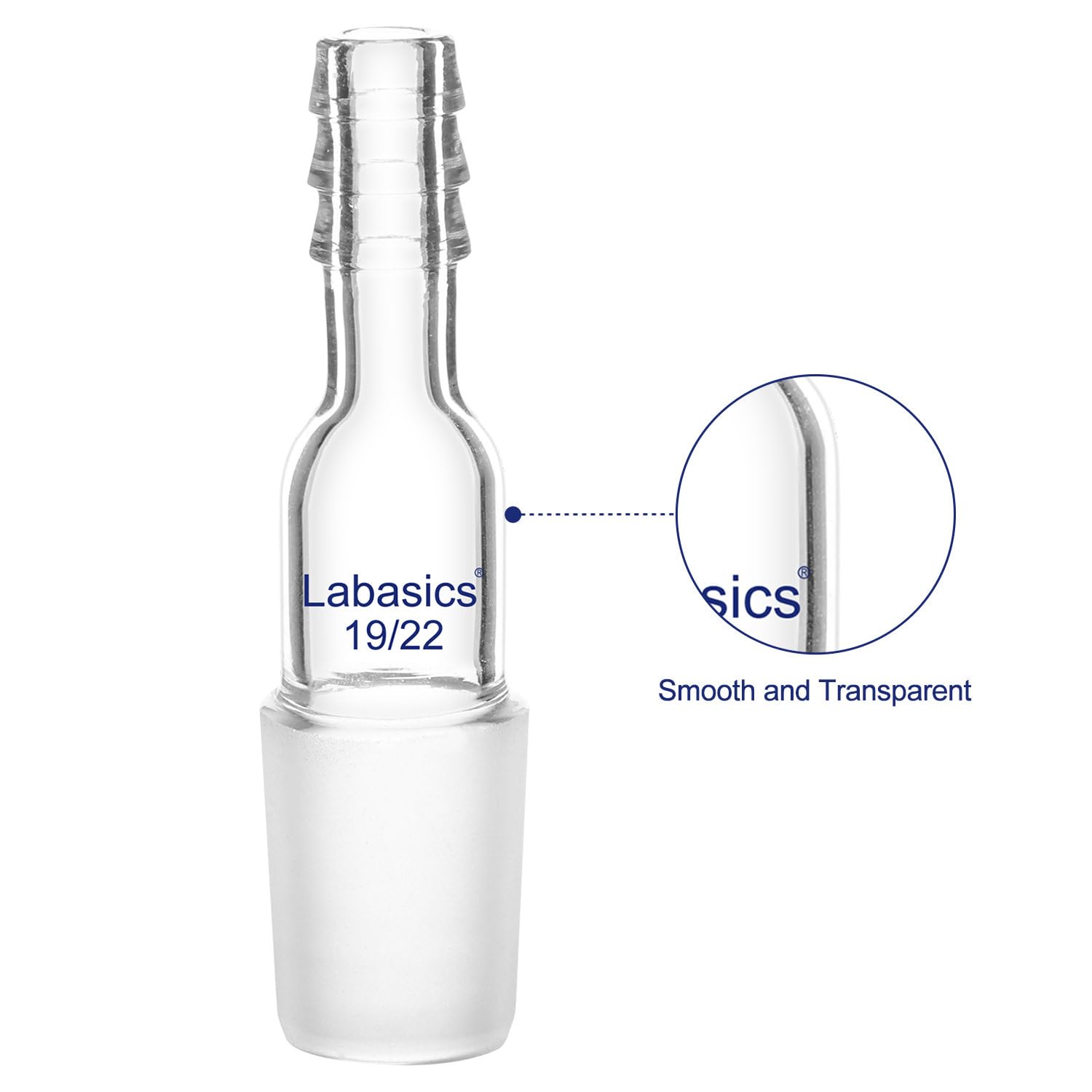Labasics 19/22 Male Glass Joint Straight Inlet Adapter with 8mm Hose Connection - Scientific Lab Glassware for Distillation, Chemistry Experiments & Laboratory Setups