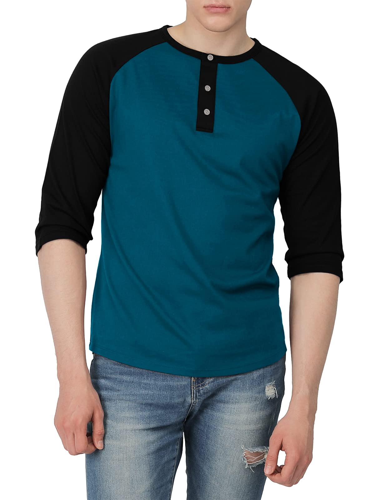 Men's Casual Slim Fit Henley T-Shirts - Raglan Long & 3/4 Sleeve Baseball Jersey Tees for Everyday Wear, Gym & Outdoor Activities