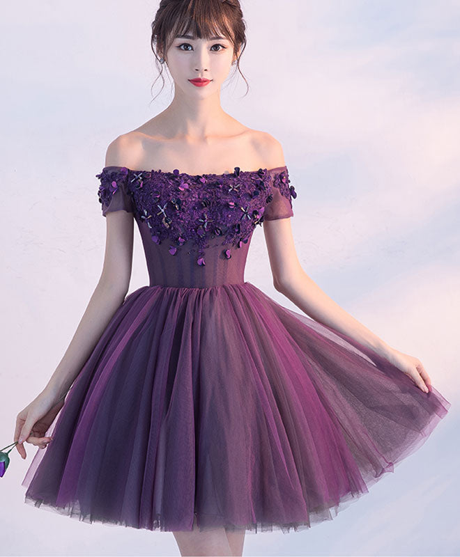 Elegant Purple Off-Shoulder A-Line Short Prom Dress for Homecoming - Perfect for Parties, Dances & Special Occasions