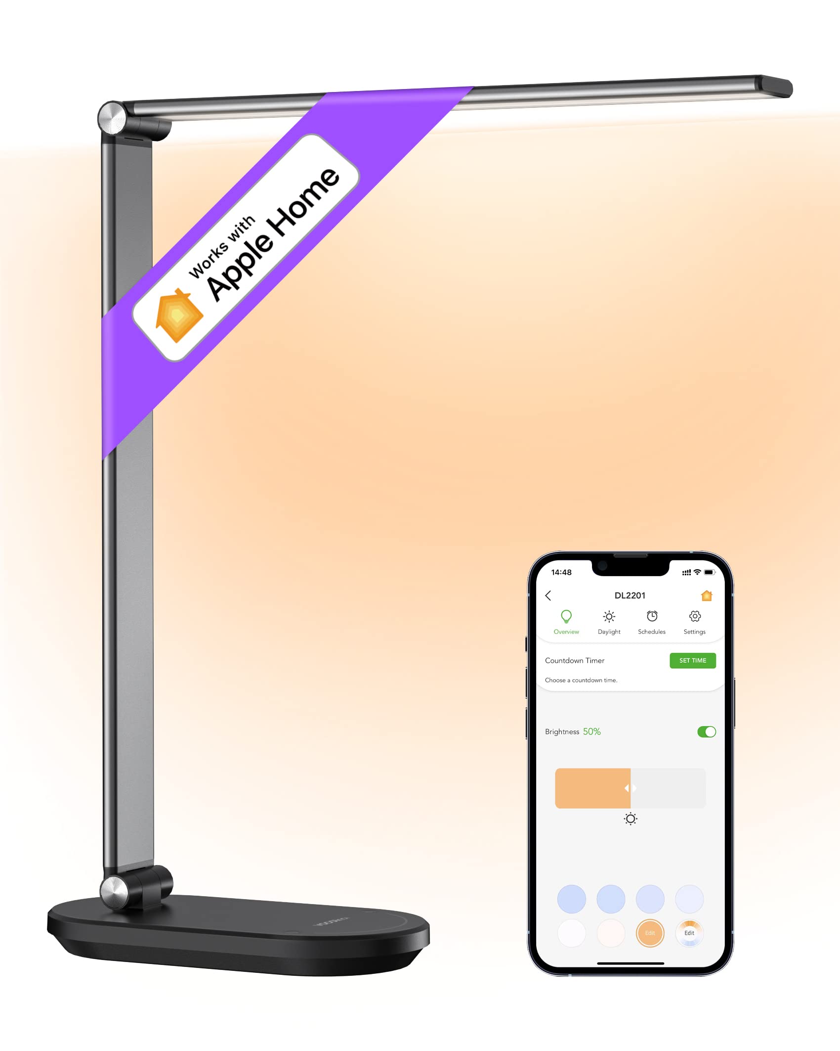 VOCOlinc Smart LED Desk Lamp - Eye-Caring Home Office Light with Stepless Dimming & Timer, Works with HomeKit Alexa Google Assistant | Perfect for Reading, Studying, Crafting & Nightstand Lighting