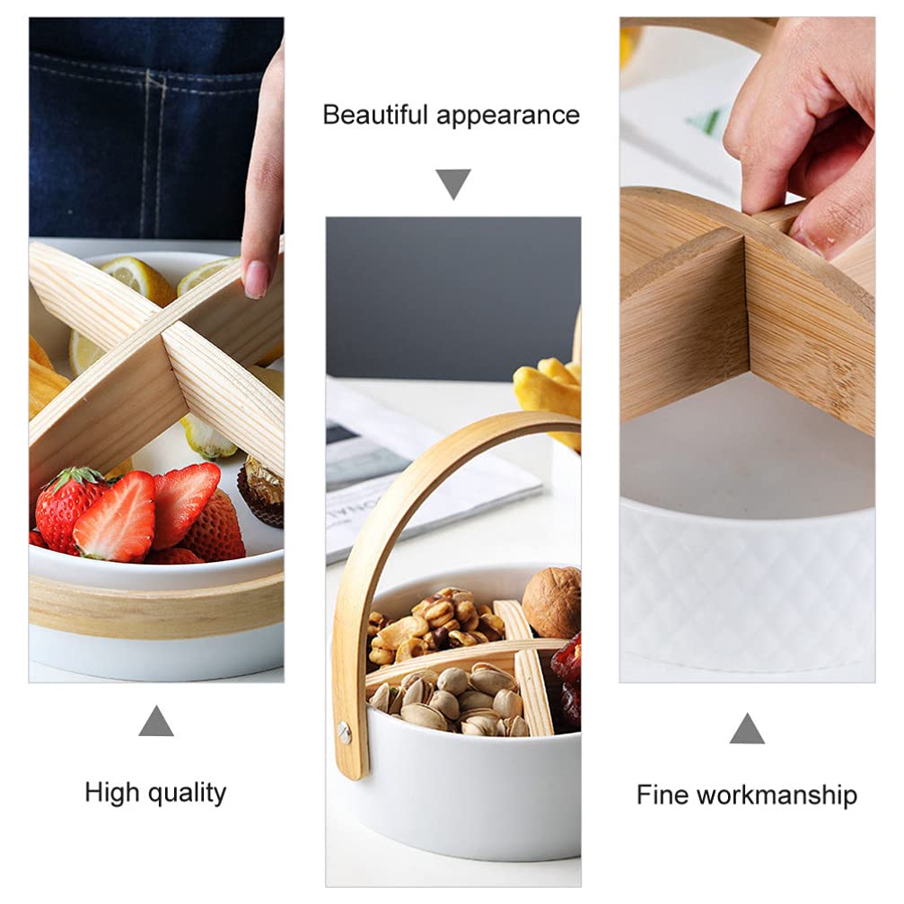 ARTIBETTER Ceramic Appetizer Serving Platter with Wooden Dividers - 12 Inch Charcuterie Board for Cheese, Fruits, Nuts, Chips and Dips - Perfect for Parties, Entertaining, and Holiday Gatherings