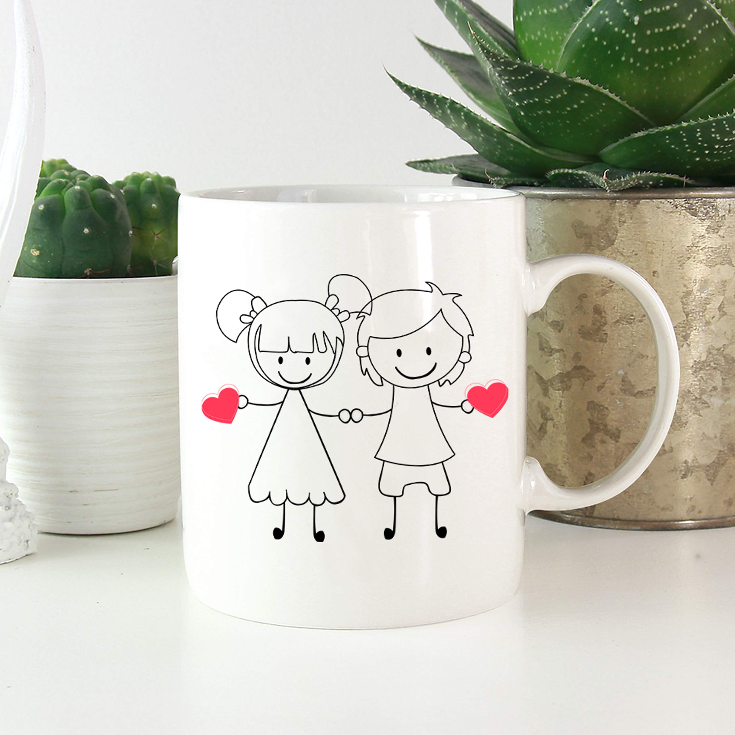 Couple Stickman Cute Mug - Happy Stickman Design Ceramic Coffee Cup for Couples | Valentine's Day, Wedding & Birthday Gift | Perfect for Romantic Dates, Anniversaries & Coffee Lovers